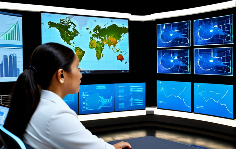 A diverse group of professional adults participating in an advanced crisis management simulation. They are wearing modest business attire and fully clothed. The setting is a futuristic training facility with large interactive screens displaying complex data visualizations and holographic projections, indicating the use of virtual and augmented reality for immersive training. Subjects are focused, collaborating effectively, and showing calm determination. The scene emphasizes modern technology's role in preparing for the unexpected. Perfect anatomy, correct proportions, natural pose, well-formed hands, proper finger count, natural body proportions. High-resolution, professional photography, appropriate content, safe for work, fully clothed, modest, family-friendly.